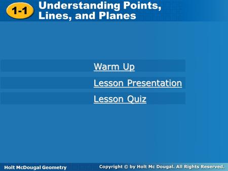 Understanding Points, 1-1 Lines, and Planes Warm Up