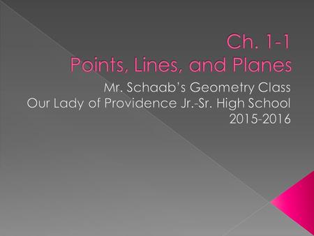  The three most basic figures in the world of Geometry are so simple that there is no formal definition for them!  Throughout the semester, we will.