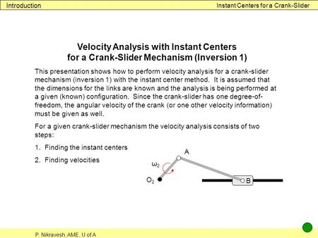 Introduction Instant Centers for a Crank-Slider