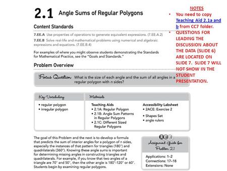 NOTES You need to copy Teaching Aid 2.1a and b from CC7 folder.