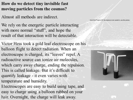 Victor Hess took a gold leaf electroscope on his balloon flight to detect radiation. When an electroscope is charged, its “leaves” repel. A radioactive.