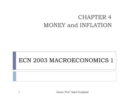 ECN 2003 MACROECONOMICS 1 CHAPTER 4 MONEY and INFLATION Assoc. Prof. Yeşim Kuştepeli1.