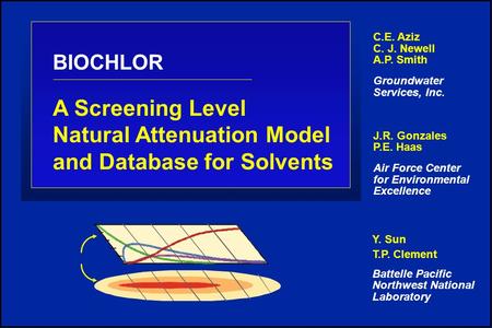 BIOCHLOR A Screening Level Natural Attenuation Model and Database for Solvents C.E. Aziz C. J. Newell A.P. Smith Groundwater Services, Inc. J.R. Gonzales.