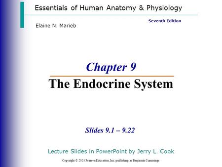 Essentials of Human Anatomy & Physiology Copyright © 2003 Pearson Education, Inc. publishing as Benjamin Cummings Slides 9.1 – 9.22 Seventh Edition Elaine.