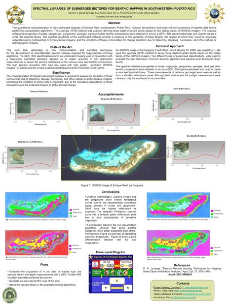 Accomplishments Conclusions Dyctiota (macroalgae), Diploria clivosa and the gorgonians show similar reflectance curves due to the zooxanthellae (unicellular.