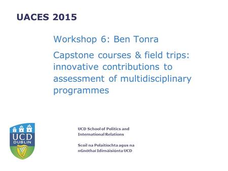 UCD School of Politics and International Relations Scoil na Polaitíochta agus na nGnóthaí Idirnáisiúnta UCD UACES 2015 Workshop 6: Ben Tonra Capstone courses.