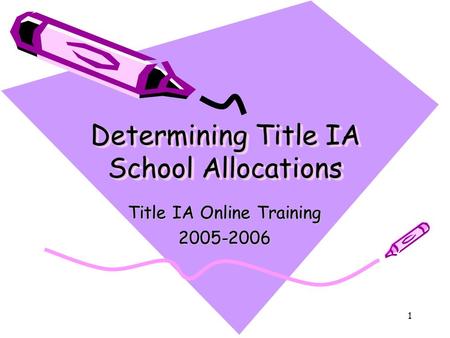 1 Determining Title IA School Allocations Title IA Online Training 2005-2006.