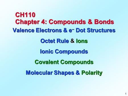 CH110 Chapter 4: Compounds & Bonds