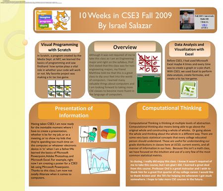 10 Weeks in CSE3 Fall 2009 By Israel Salazar 10 Weeks in CSE3 Fall 2009 By Israel Salazar Overview Although it was not required of me to take this class.