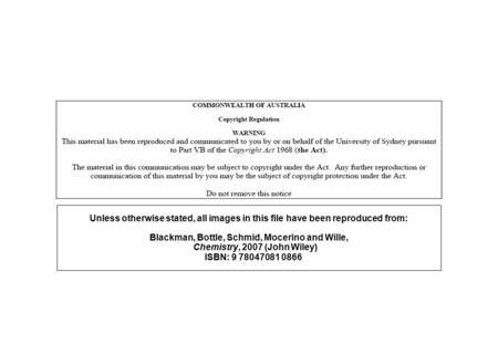 Unless otherwise stated, all images in this file have been reproduced from: Blackman, Bottle, Schmid, Mocerino and Wille, Chemistry, 2007 (John Wiley)