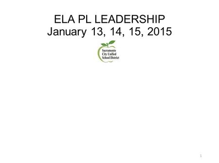 ELA PL LEADERSHIP January 13, 14, 15, 2015 1. WHOLE GROUP 2:10 – 3:00 Reflection Sheet Strategy for Growing the Work Site Planning Time.