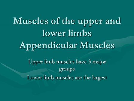 Muscles of the upper and lower limbs Appendicular Muscles