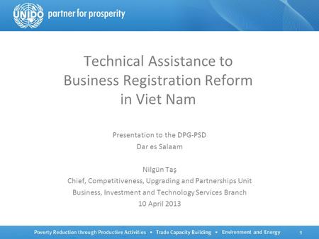 Technical Assistance to Business Registration Reform in Viet Nam Presentation to the DPG-PSD Dar es Salaam Nilgün Taş Chief, Competitiveness, Upgrading.