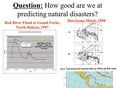 Question: How good are we at predicting natural disasters? Red River Flood at Grand Forks, North Dakota, 1997 Hurricane Mitch, 1998.