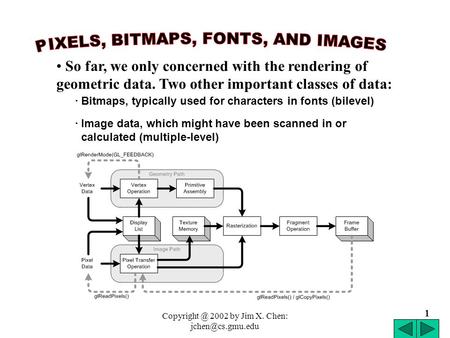 2002 by Jim X. Chen: 1 So far, we only concerned with the rendering of geometric data. Two other important classes of data: