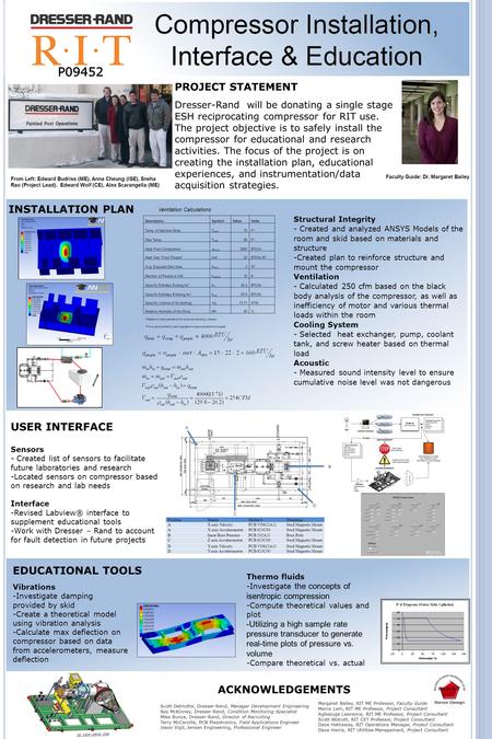 PROJECT STATEMENT Dresser-Rand will be donating a single stage ESH reciprocating compressor for RIT use. The project objective is to safely install the.