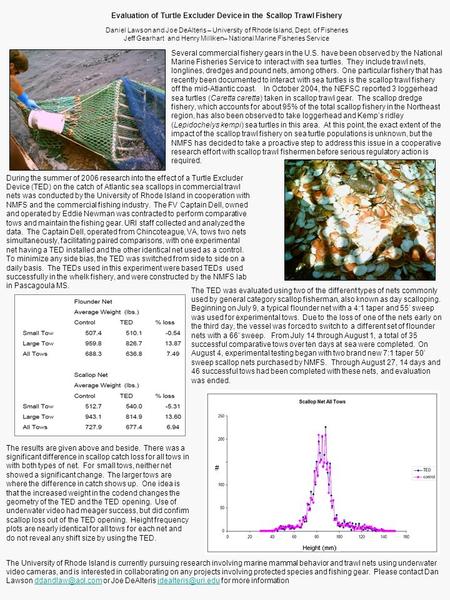 Evaluation of Turtle Excluder Device in the Scallop Trawl Fisheryf Daniel Lawson and Joe DeAlteris – University of Rhode Island, Dept. of Fisheries Jeff.