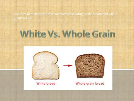 Goal is to demonstrate differences between eating white breads and whole grain breads.