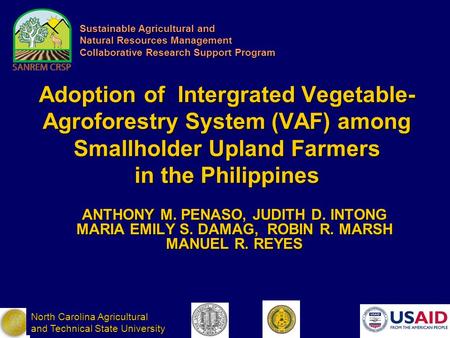 Sustainable Agricultural and Natural Resources Management Collaborative Research Support Program North Carolina Agricultural and Technical State University.