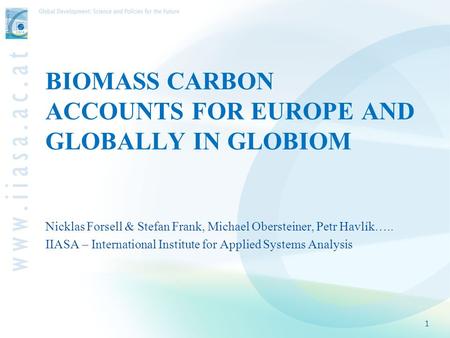 BIOMASS CARBON ACCOUNTS FOR EUROPE AND GLOBALLY IN GLOBIOM Nicklas Forsell & Stefan Frank, Michael Obersteiner, Petr Havlík….. IIASA – International Institute.