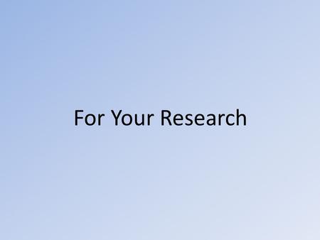 For Your Research. The Four Research Questions 1.What is the chemistry (including an equation) of the process? 2.What are the factors that impact on the.