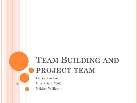 T EAM B UILDING AND PROJECT TEAM Luise Lorenz Christina Mohr Niklas Wilkens.