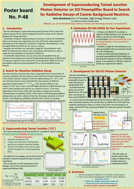 Poster board No. P-48 The Superconducting tunnel junction(STJ) is a Josephson device composed of Superconductor / Insulator / Superconductor. Fig.2 A survey.