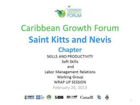 Caribbean Growth Forum Saint Kitts and Nevis Chapter SKILLS AND PRODUCTIVITY Soft Skills and Labor Management Relations Working Group WRAP UP SESSION February.