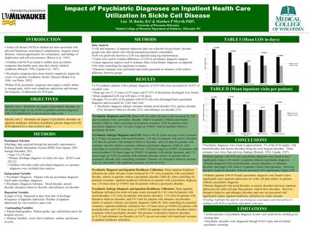 Specific Aim 1: Determine the impact of psychiatric disorders on the hospital length of stay (LOS) in pediatric patients diagnosed with SCD admitted for.