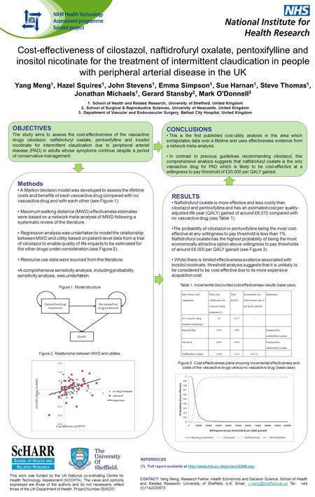 Cost-effectiveness of cilostazol, naftidrofuryl oxalate, pentoxifylline and inositol nicotinate for the treatment of intermittent claudication in people.