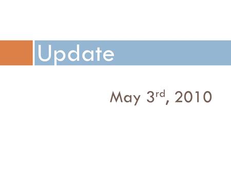 May 3 rd, 2010 Update Outline Monday, May 3 rd 2  Audio spatialization  Performance evaluation (source separation)  Source separation  System overview.