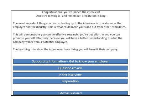 Congratulations, you've landed the interview! Don't try to wing it - and remember preparation is king. The most important thing you can do leading up to.