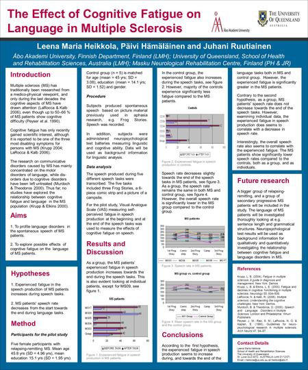 The Effect of Cognitive Fatigue on Language in Multiple Sclerosis Leena Maria Heikkola, Päivi Hämäläinen and Juhani Ruutiainen Åbo Akademi University,