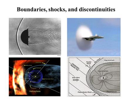 Boundaries, shocks, and discontinuities. How discontinuities form Often due to “wave steepening” Example in ordinary fluid: –V s 2 = dP/d  m –P/  