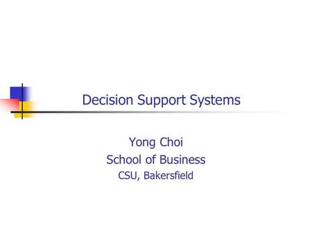 Decision Support Systems Yong Choi School of Business CSU, Bakersfield.