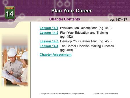 Glencoe Digital Communication Tools Plan Your Career Chapter Contents 14 pg. 447-467 Lesson 14.1Lesson 14.1 Evaluate Job Descriptions (pg. 449) Lesson.