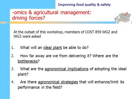 Improving food quality & safety -omics & agricultural management: driving forces? 1. What will an ideal plant be able to do? 2. How far away are we from.