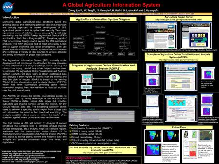 A Global Agriculture Information System Zhong Liu 1,4, W. Teng 2,4, S. Kempler 4, H. Rui 3,4, G. Leptoukh 3 and E. Ocampo 3,4 1 George Mason University,