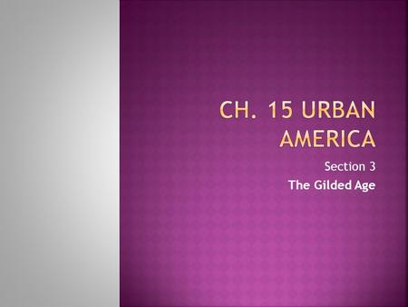 Section 3 The Gilded Age.  In 1873 Mark Twain and Charles Warner co-wrote the novel, The Gilded Age. Historians use this term to refer to the time between.