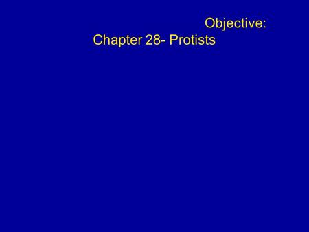 Objective: Chapter 28- Protists. Overview: Living Small Even a low-power microscope can reveal a great variety of organisms in a drop of pond water Protist.