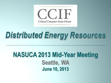 NASUCA 2013 Mid-Year Meeting Seattle, WA June 10, 2013 Distributed Energy Resources.