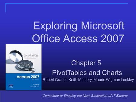 Copyright © 2008 Pearson Prentice Hall. All rights reserved. 11 Committed to Shaping the Next Generation of IT Experts. Chapter 5 PivotTables and Charts.