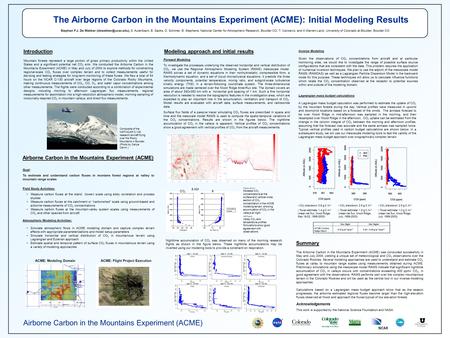 Stephan F.J. De Wekker S. Aulenbach, B. Sacks, D. Schimel, B. Stephens, National Center for Atmospheric Research, Boulder CO; T. Vukicevic,