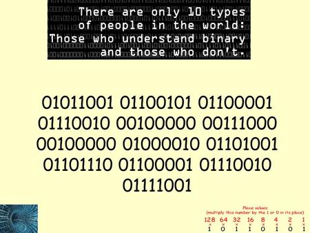 01011001 01100101 01100001 01110010 00100000 00111000 00100000 01000010 01101001 01101110 01100001 01110010 01111001.