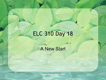 ® Tony Gauvin, UMFK, 2007 ELC 310 Day 18 A New Start.