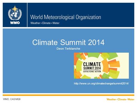 WMO Climate Summit 2014 Deon Terblanche  WMO; CAS MG9.