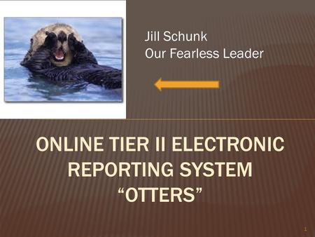 1 ONLINE TIER II ELECTRONIC REPORTING SYSTEM “OTTERS” Jill Schunk Our Fearless Leader.