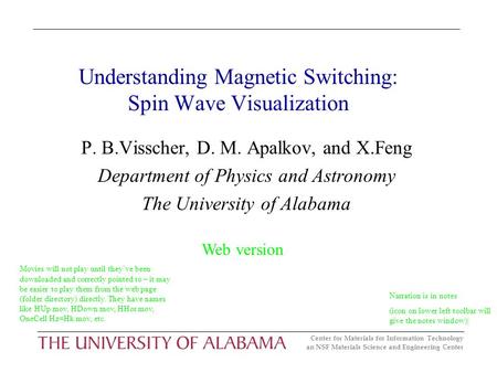 Center for Materials for Information Technology an NSF Materials Science and Engineering Center Understanding Magnetic Switching: Spin Wave Visualization.