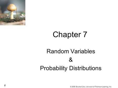 1 © 2008 Brooks/Cole, a division of Thomson Learning, Inc. Chapter 7 Random Variables & Probability Distributions.