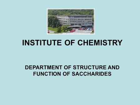 INSTITUTE OF CHEMISTRY DEPARTMENT OF STRUCTURE AND FUNCTION OF SACCHARIDES.